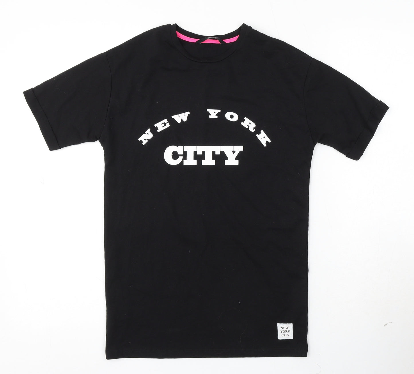 George Girls Black Cotton Basic T-Shirt Size 6-7 Years Round Neck - New York
