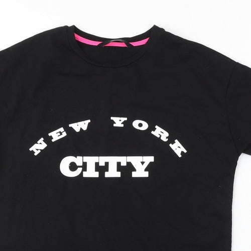 George Girls Black Cotton Basic T-Shirt Size 6-7 Years Round Neck - New York