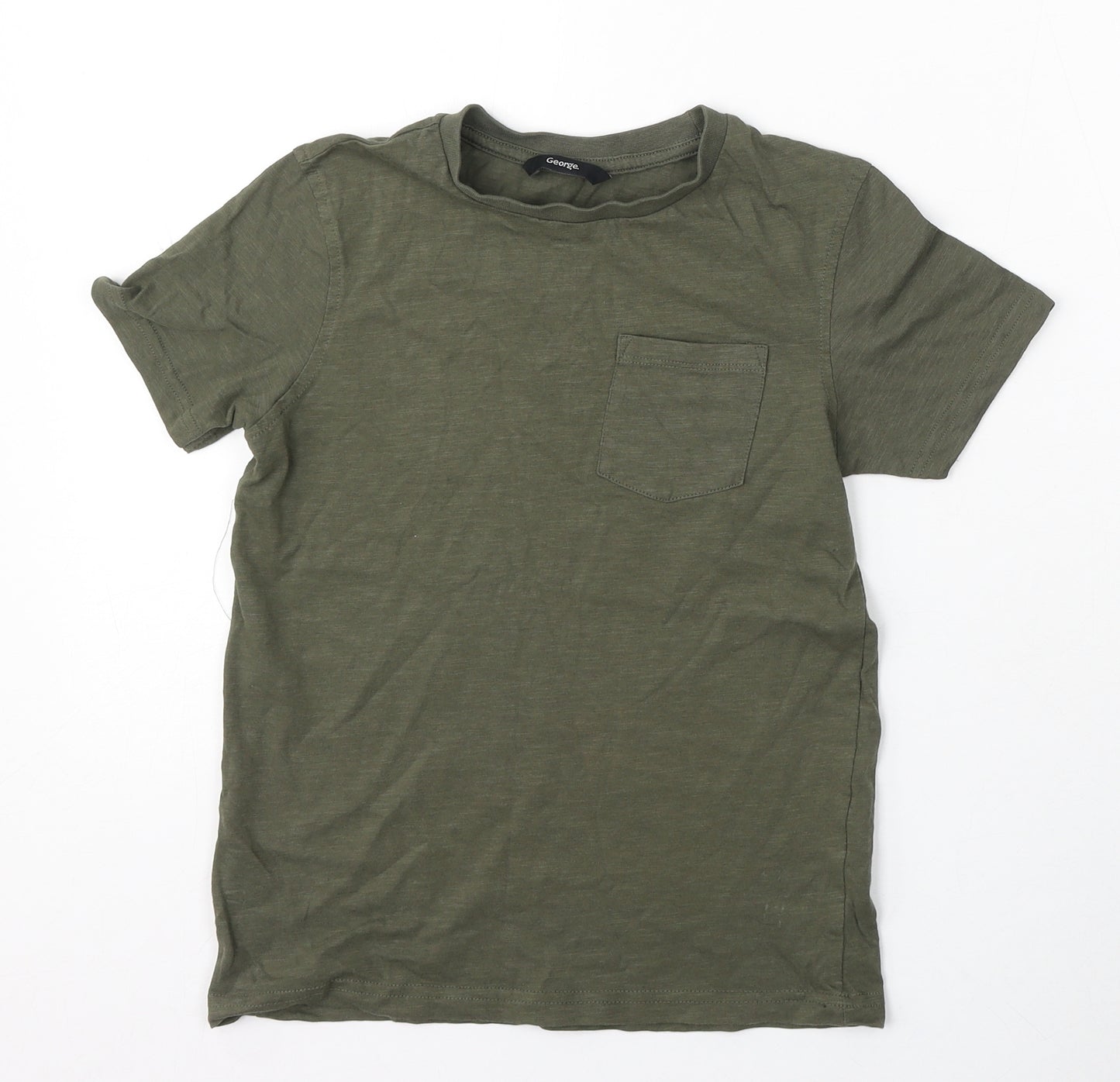 George Boys Green Cotton Basic T-Shirt Size 8-9 Years Round Neck