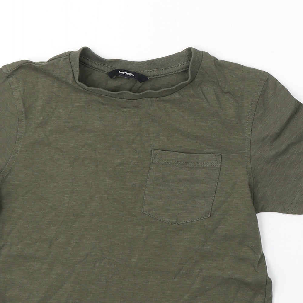 George Boys Green Cotton Basic T-Shirt Size 8-9 Years Round Neck