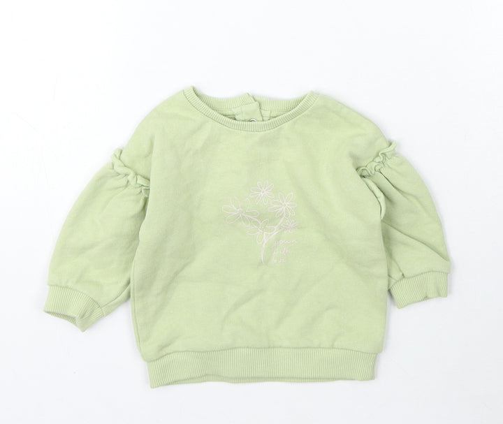 George Girls Green Cotton Pullover Jumper Size 0-3 Months - Flowers Grown With Love