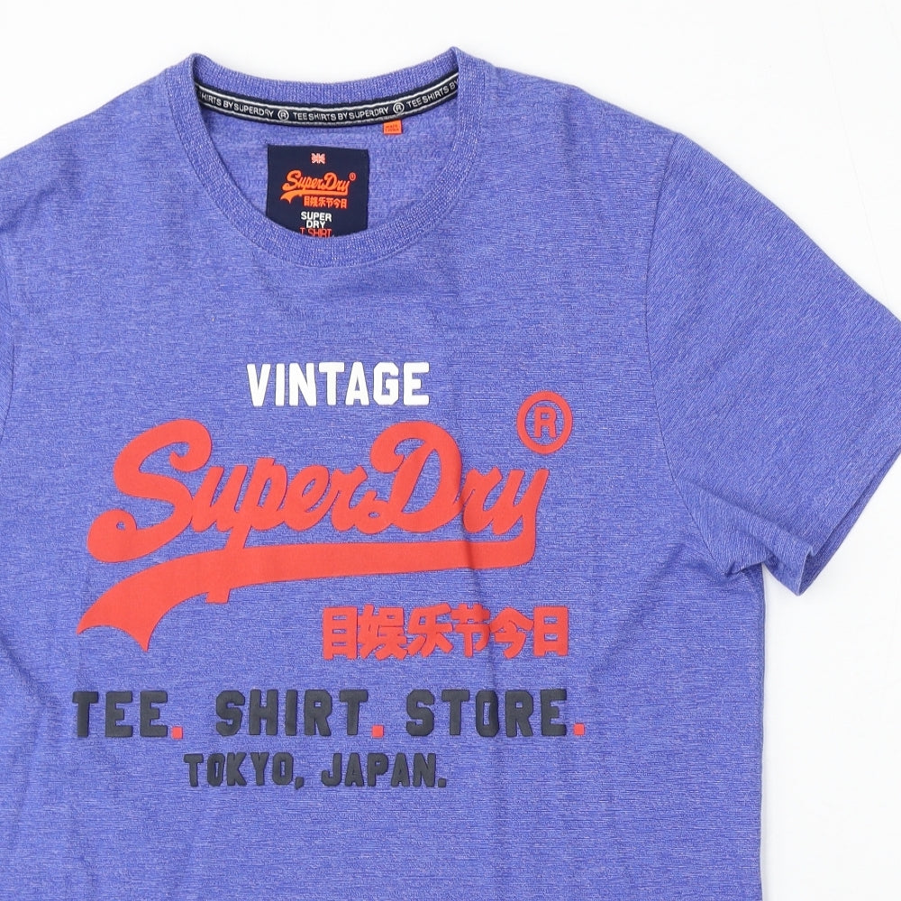Superdry Mens Blue Cotton T-Shirt Size XL Round Neck