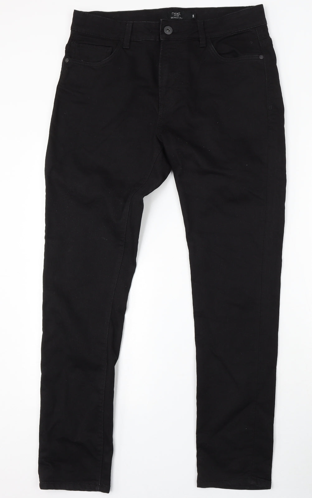 NEXT Mens Black Cotton Skinny Jeans Size 32 L32 in Regular Button