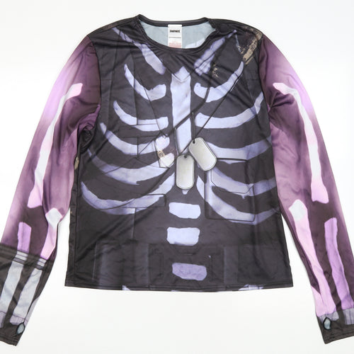 Fortnite Boys Black Neoprene Basic T-Shirt Size M Round Neck - Bones. Thumb Holes