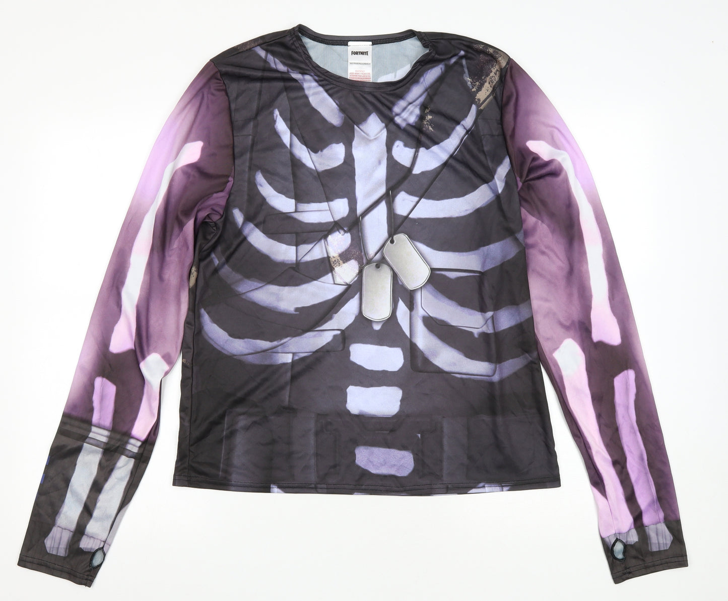 Fortnite Boys Black Neoprene Basic T-Shirt Size M Round Neck - Bones. Thumb Holes