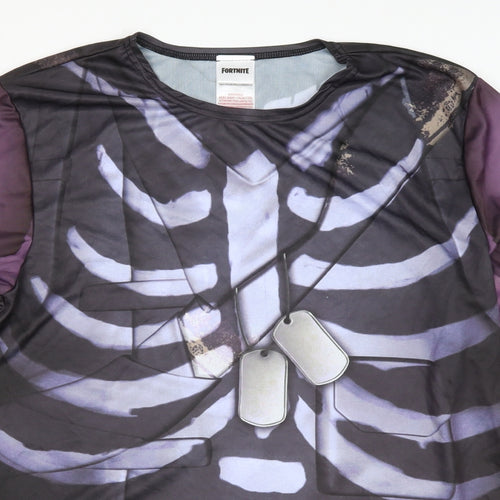 Fortnite Boys Black Neoprene Basic T-Shirt Size M Round Neck - Bones. Thumb Holes