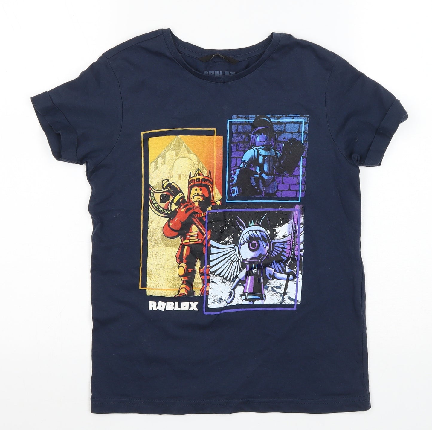 George Boys Blue 100% Cotton Basic T-Shirt Size 8-9 Years Round Neck - Roblox