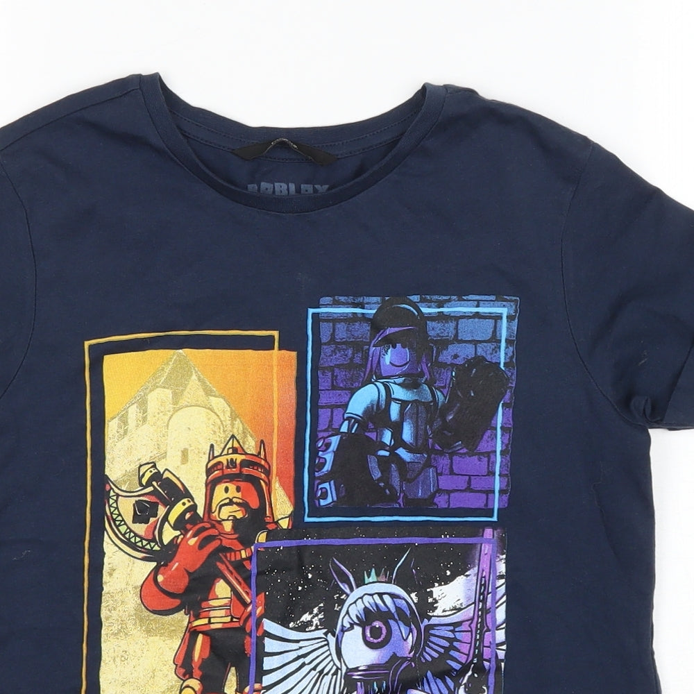 George Boys Blue 100% Cotton Basic T-Shirt Size 8-9 Years Round Neck - Roblox
