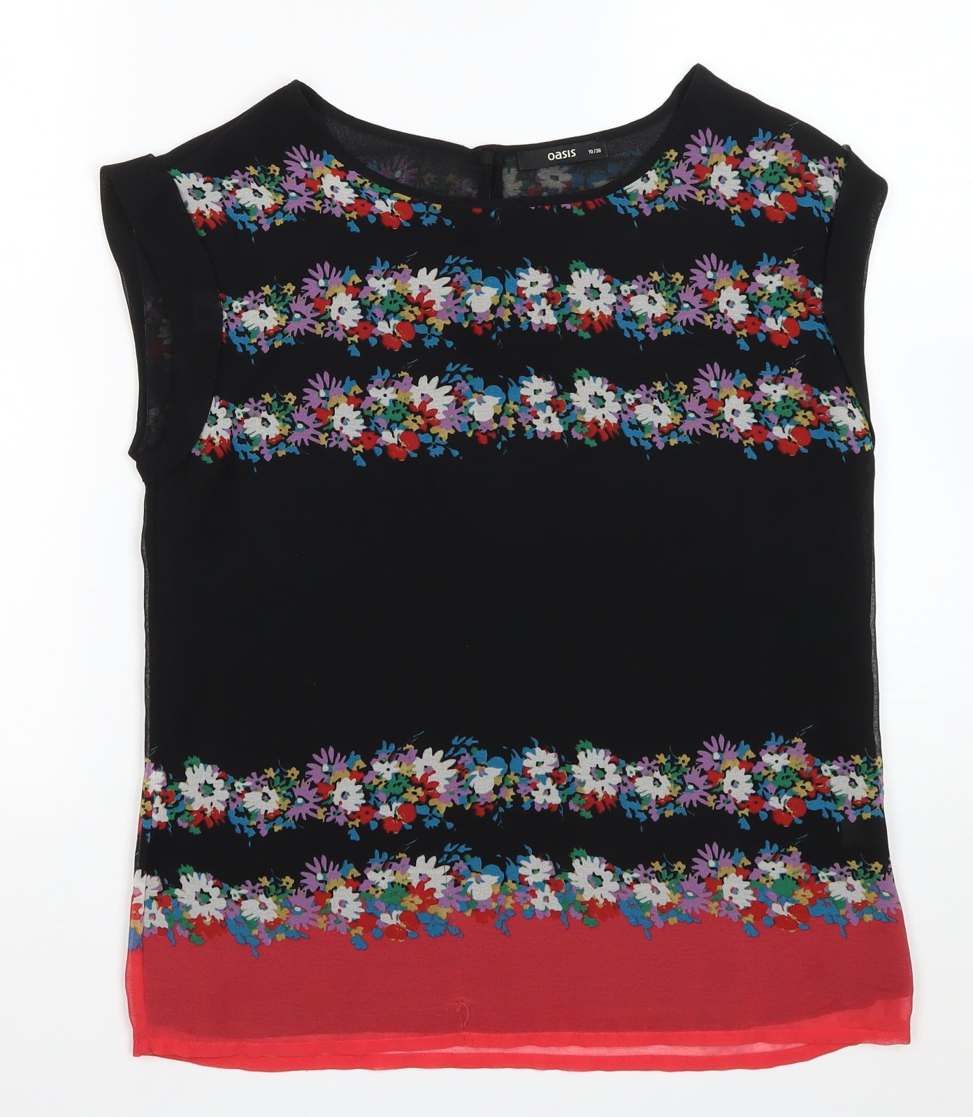 Oasis Womens Black Floral Polyester Basic Blouse Size 10 Boat Neck