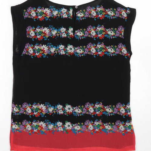Oasis Womens Black Floral Polyester Basic Blouse Size 10 Boat Neck