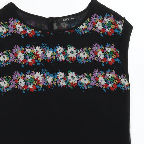 Oasis Womens Black Floral Polyester Basic Blouse Size 10 Boat Neck
