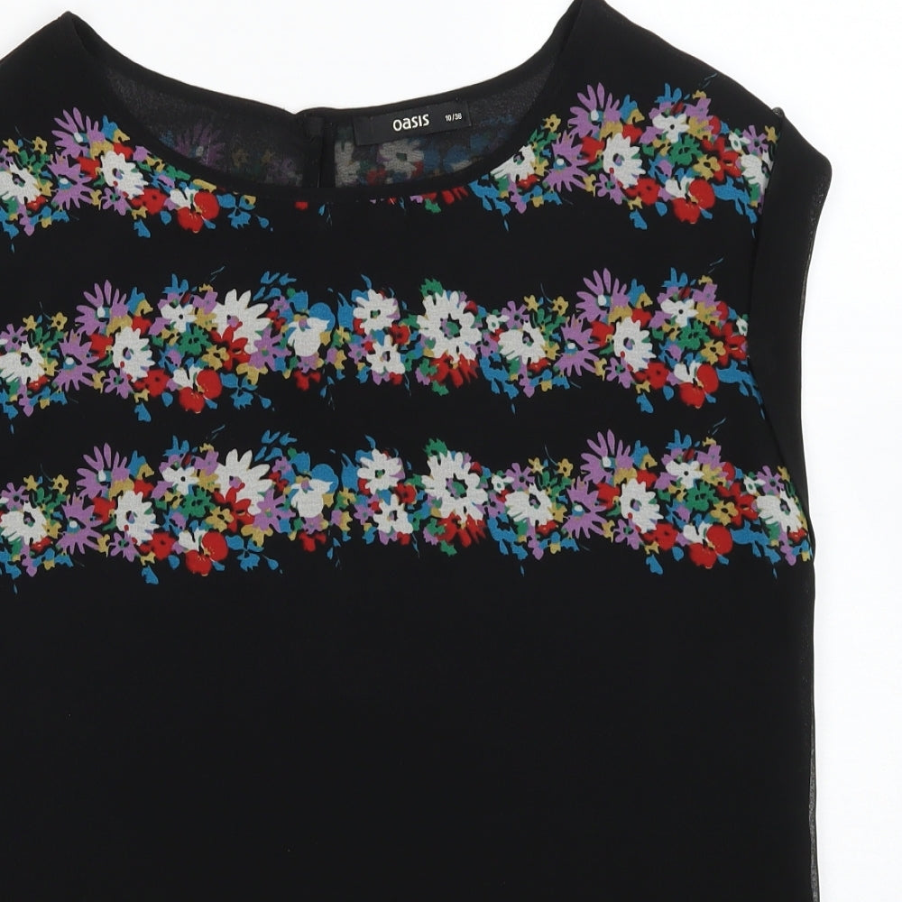 Oasis Womens Black Floral Polyester Basic Blouse Size 10 Boat Neck
