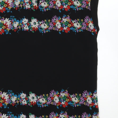 Oasis Womens Black Floral Polyester Basic Blouse Size 10 Boat Neck