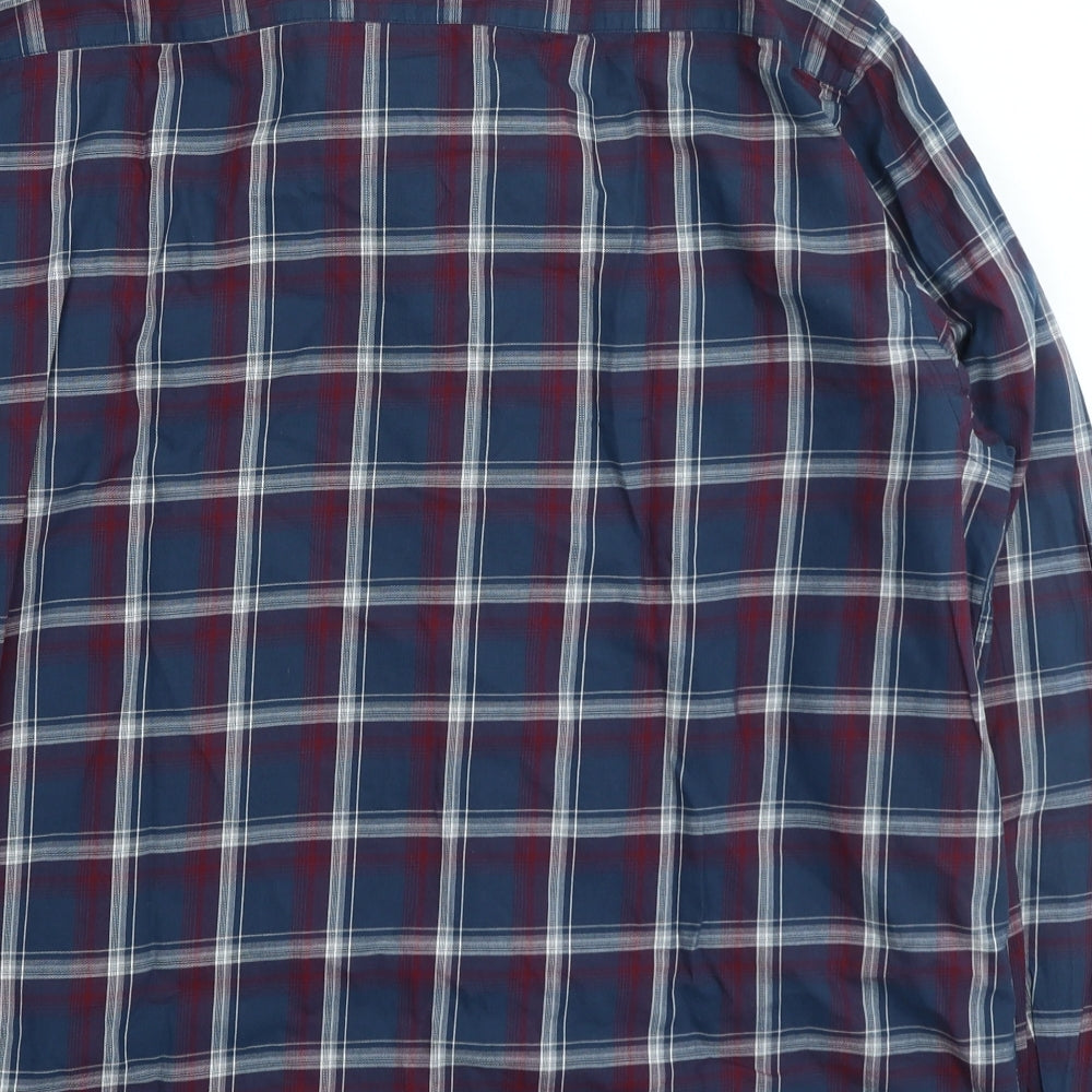 Dunnes Stores Mens Blue Plaid Cotton Button-Up Size 3XL Collared Button