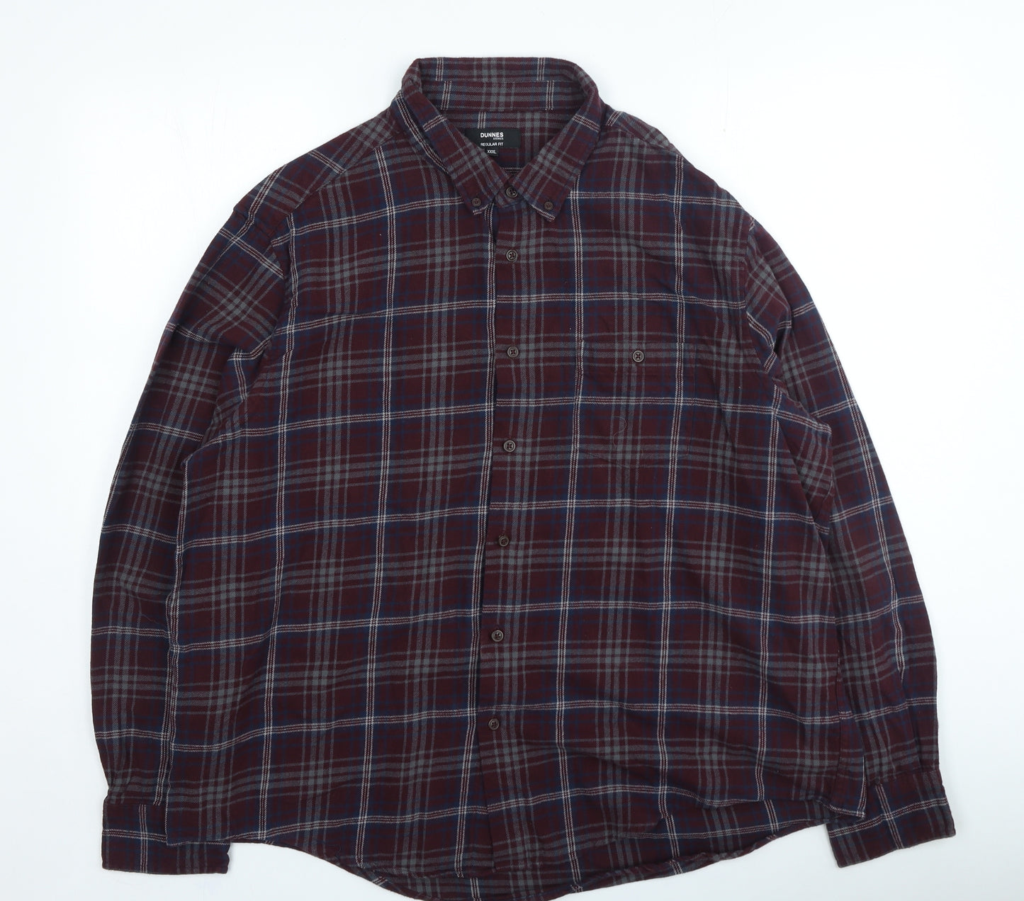Dunnes Stores Mens Purple Plaid Cotton Button-Up Size 3XL Collared Button