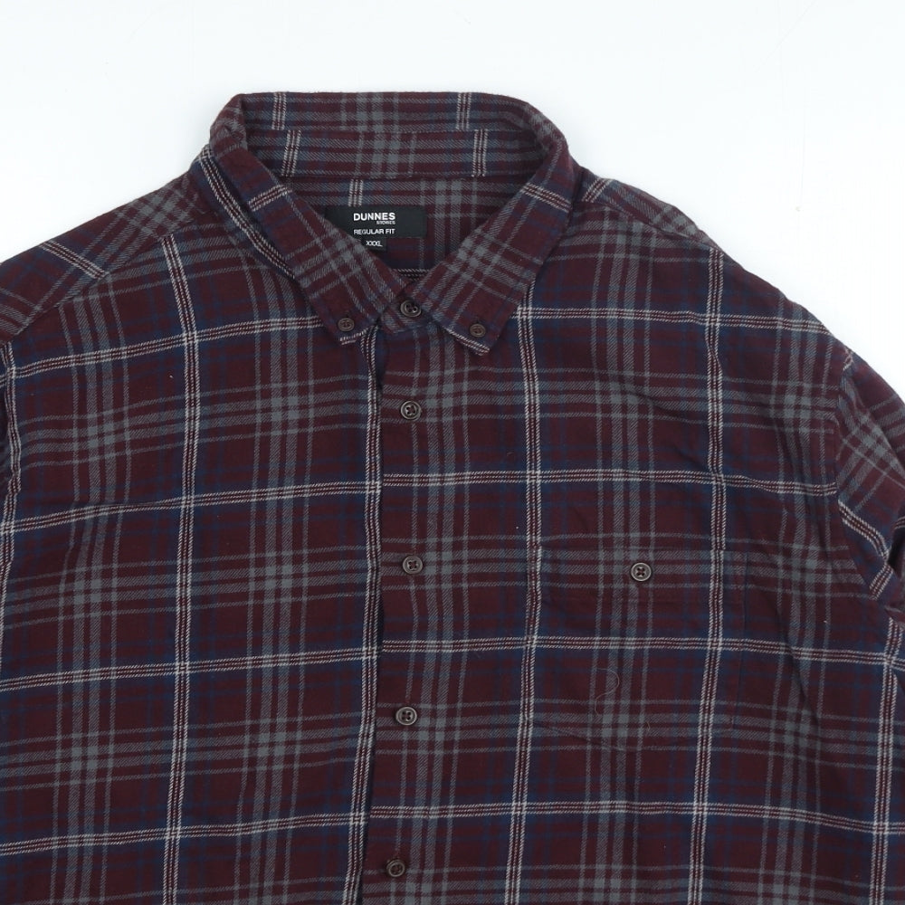 Dunnes Stores Mens Purple Plaid Cotton Button-Up Size 3XL Collared Button