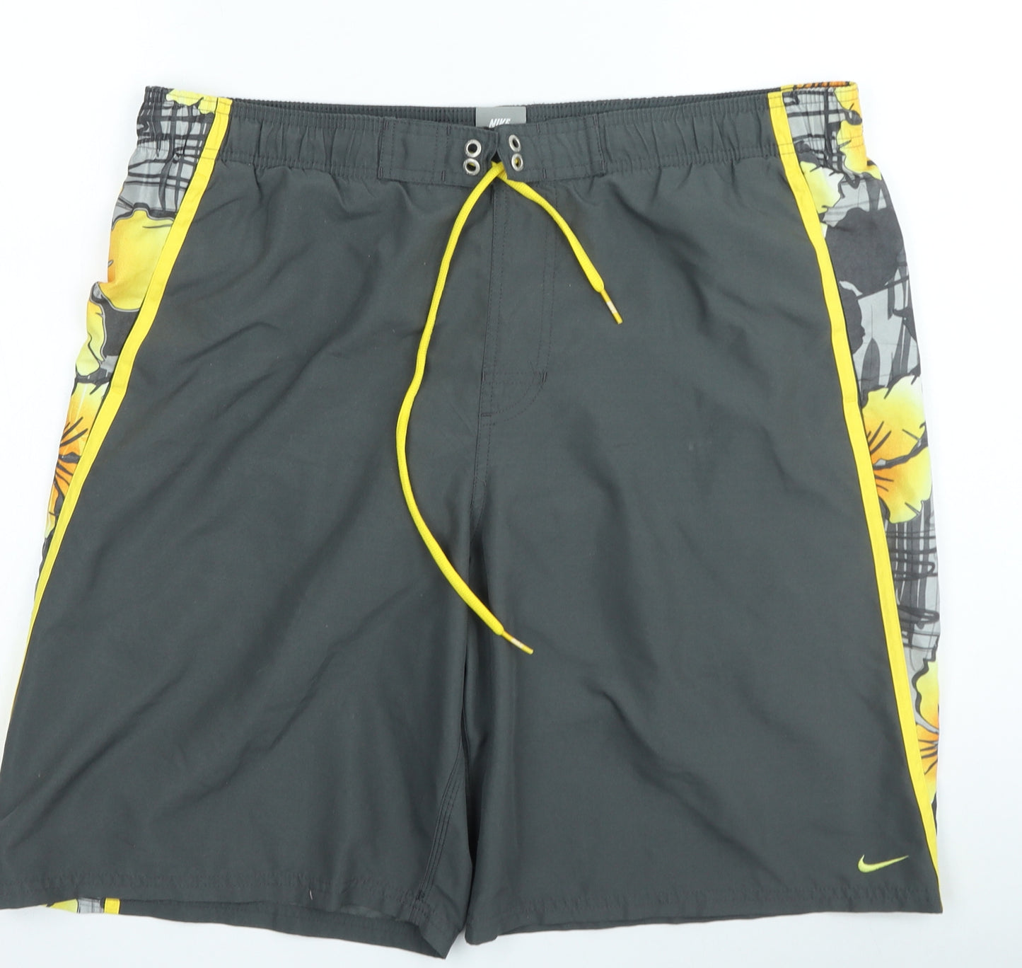 Nike Mens Grey Floral Polyester Sweat Shorts Size L L6 in Regular Drawstring