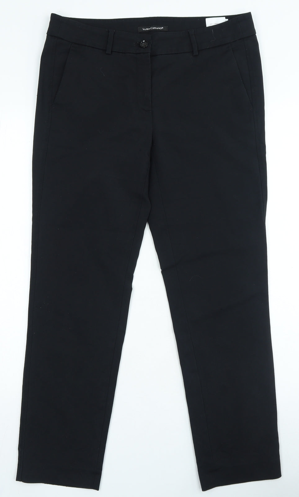 LUISA CERANO Womens Black Cotton Trousers Size 14 L26 in Regular Zip