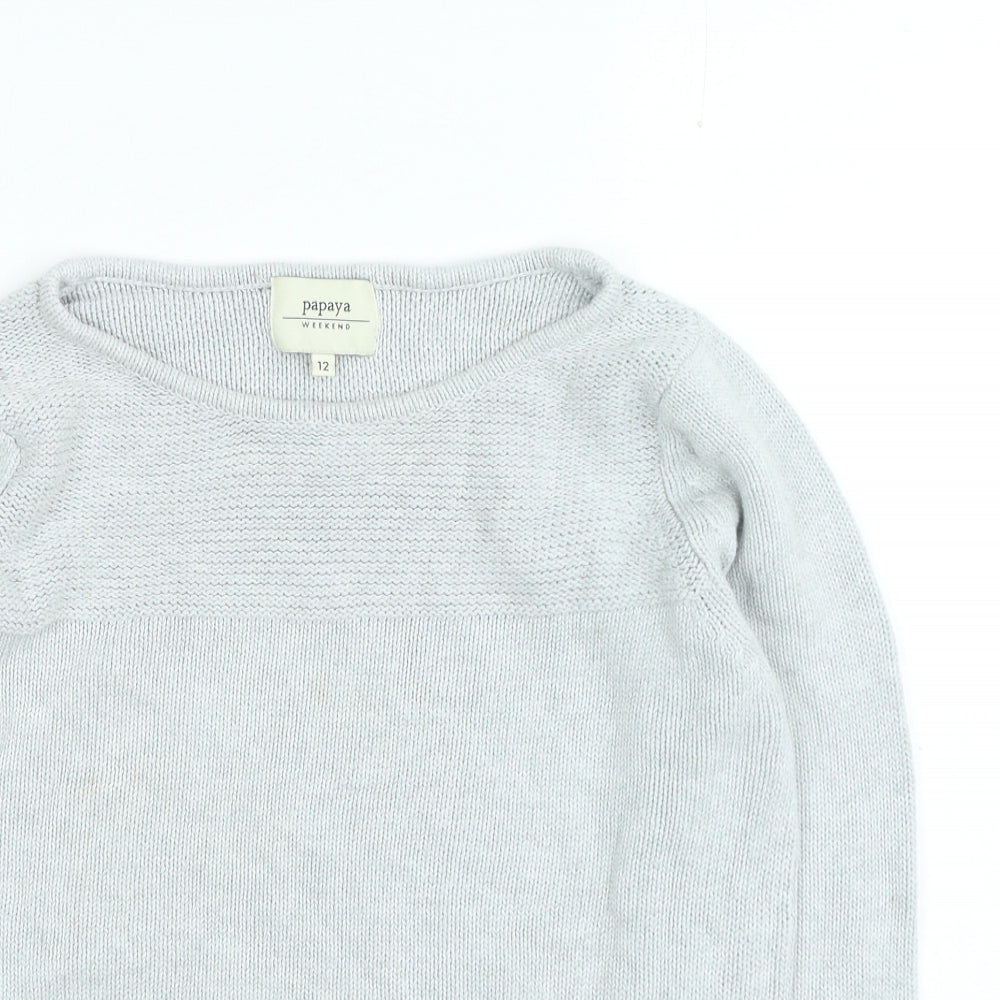 Papaya Womens Grey Round Neck Cotton Pullover Jumper Size 12