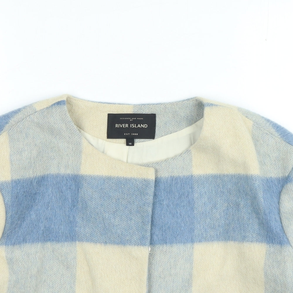 River Island Womens Blue Plaid Jacket Size 16 Snap