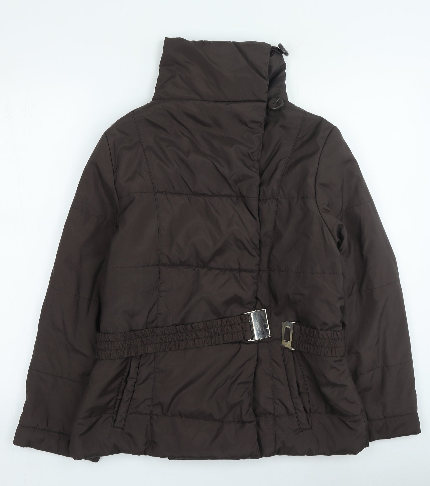 et vous Womens Brown Quilted Coat Size 16 Snap