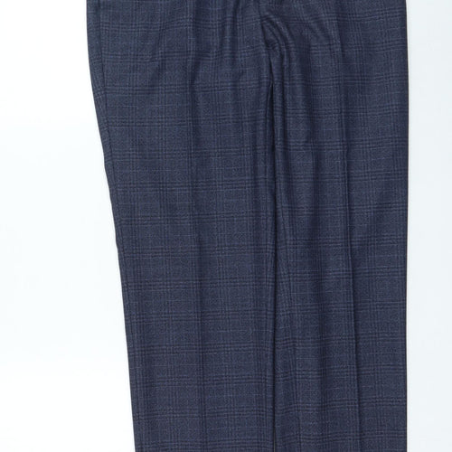 Marks and Spencer Mens Blue Plaid Polyester Trousers Size 34 L29 in Regular Zip