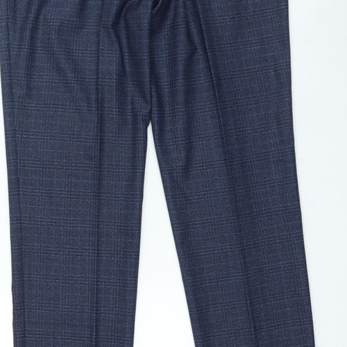 Marks and Spencer Mens Blue Plaid Polyester Trousers Size 34 L29 in Regular Zip