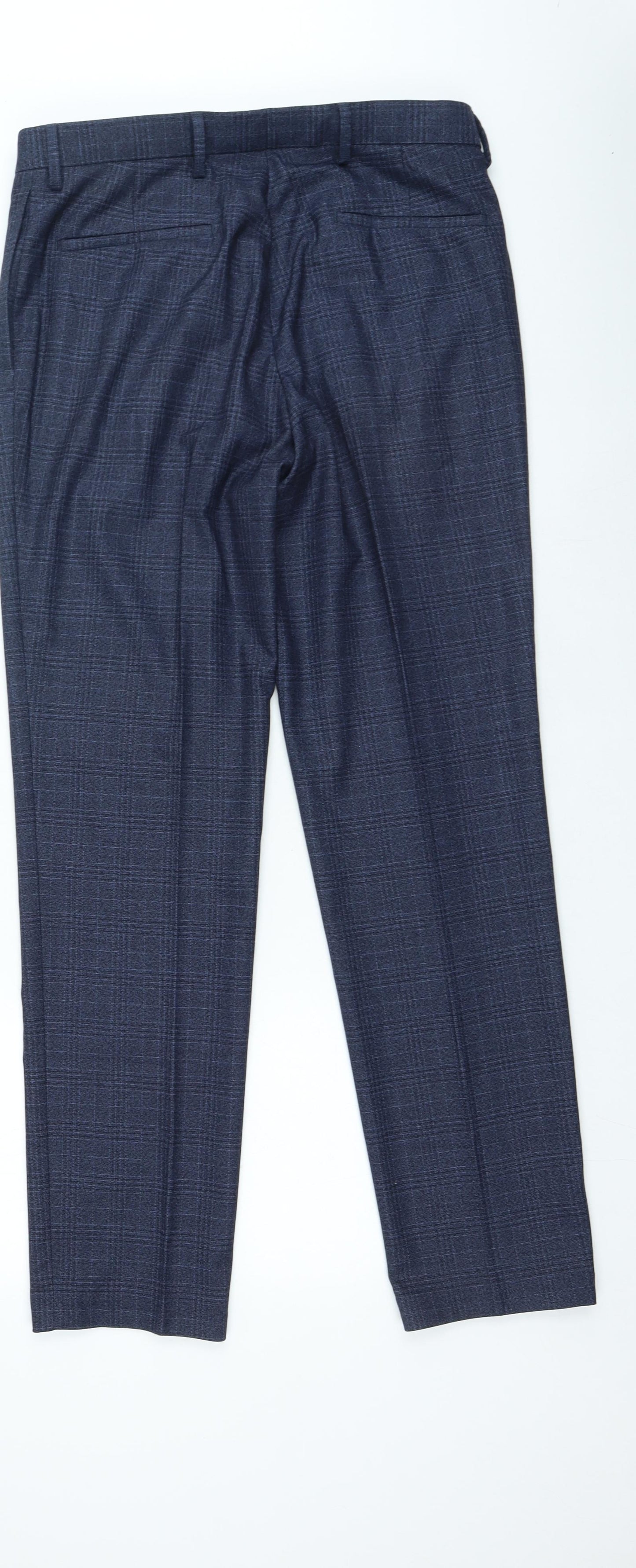 Marks and Spencer Mens Blue Plaid Polyester Trousers Size 34 L29 in Regular Zip