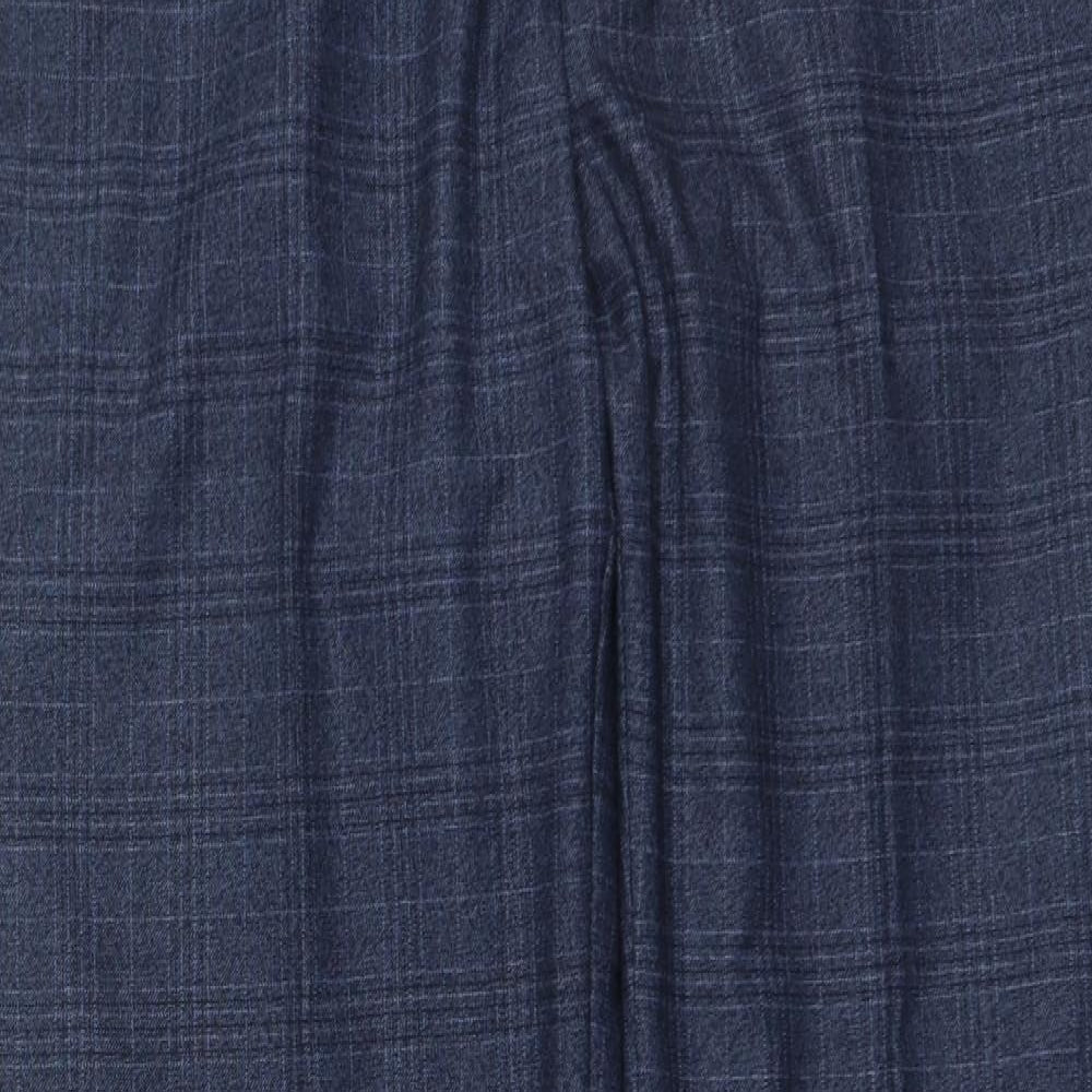 Marks and Spencer Mens Blue Plaid Polyester Trousers Size 34 L29 in Regular Zip