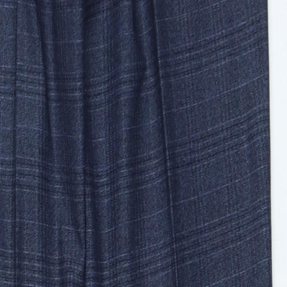 Marks and Spencer Mens Blue Plaid Polyester Trousers Size 34 L29 in Regular Zip