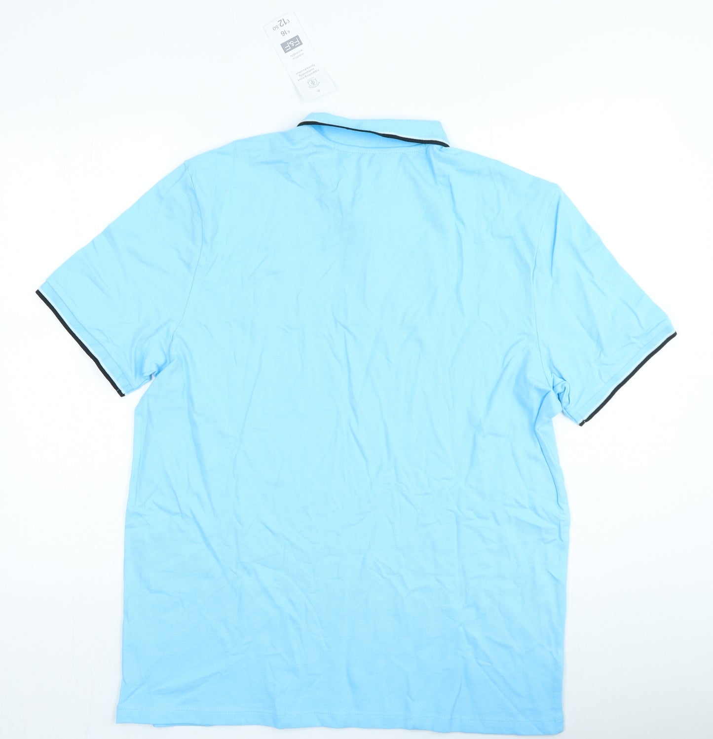 F&F Mens Blue Cotton Polo Size L Collared Button