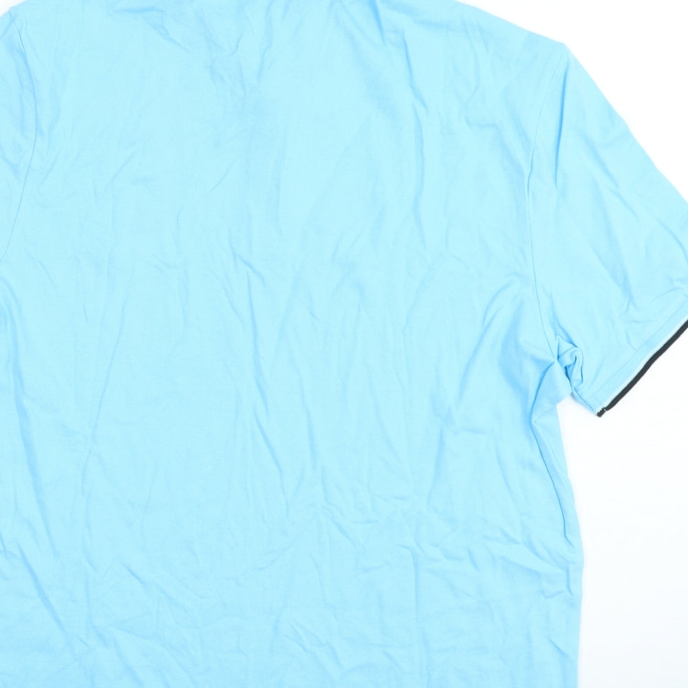 F&F Mens Blue Cotton Polo Size L Collared Button