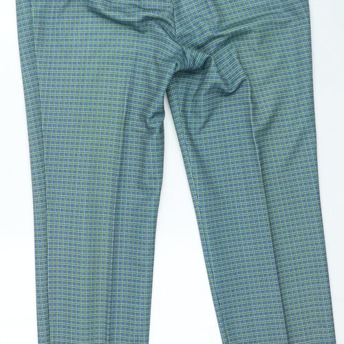 Preworn Womens Green Plaid Polyester Trousers Size 30 in L25 in Regular Zip
