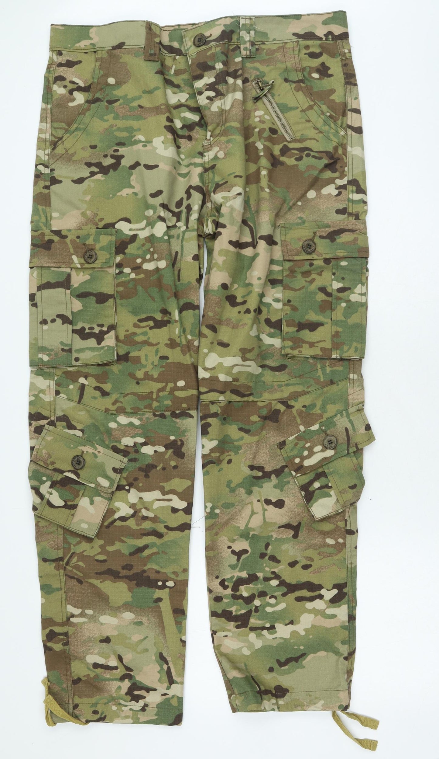 Preworn Mens Green Camouflage Cotton Cargo Trousers Size 36 in L27 in Regular Zip
