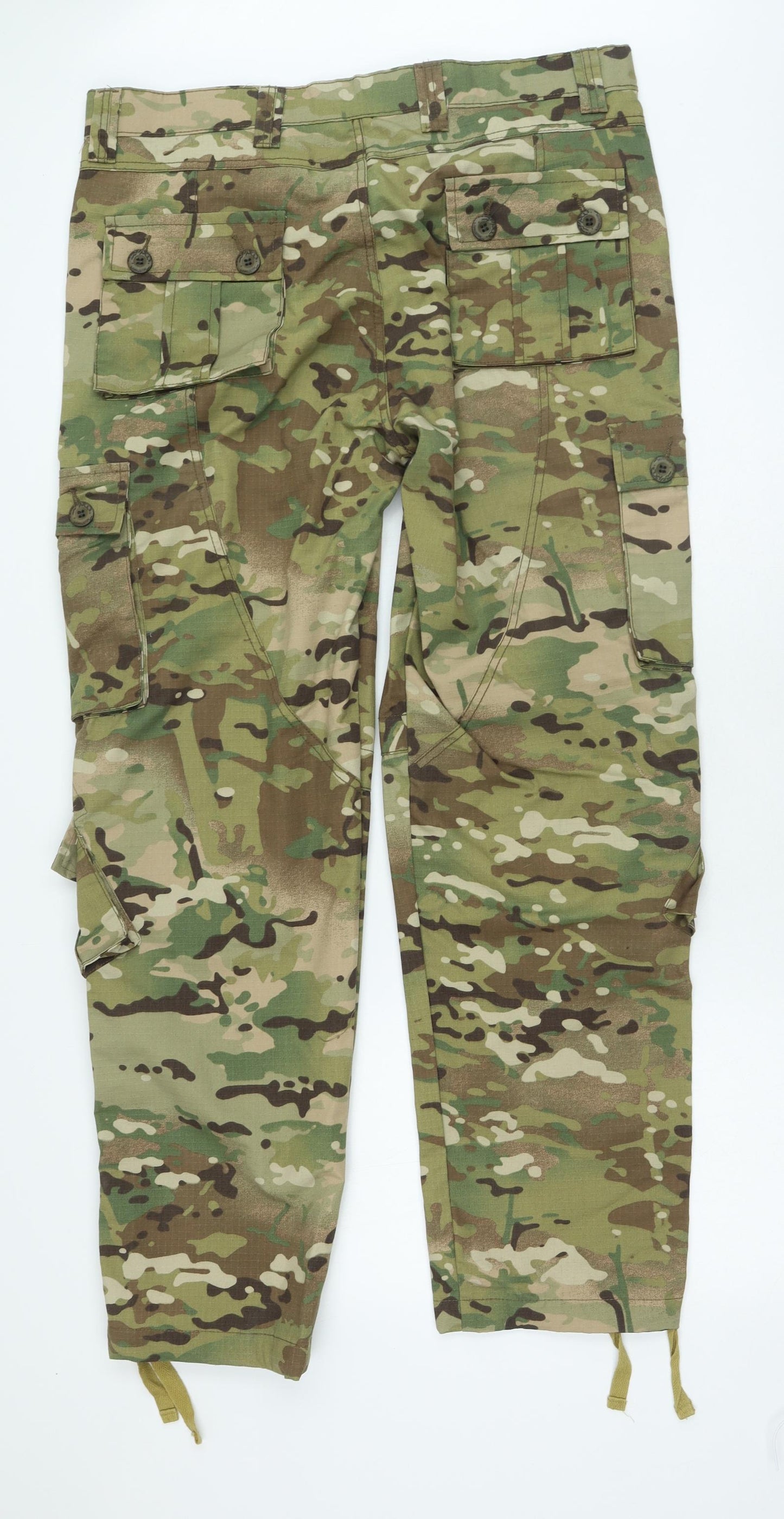 Preworn Mens Green Camouflage Cotton Cargo Trousers Size 36 in L27 in Regular Zip