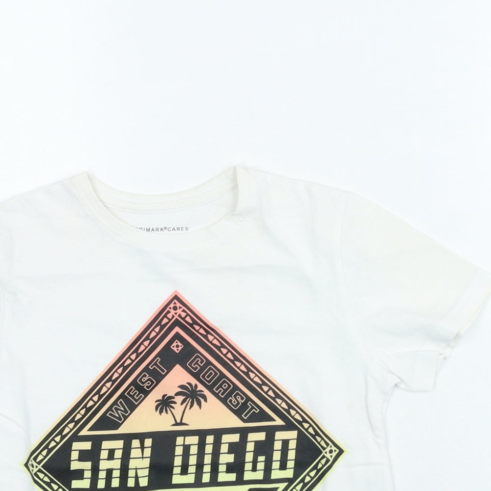 Primark Boys Ivory Cotton Basic T-Shirt Size 7-8 Years Round Neck Pullover - San Diego