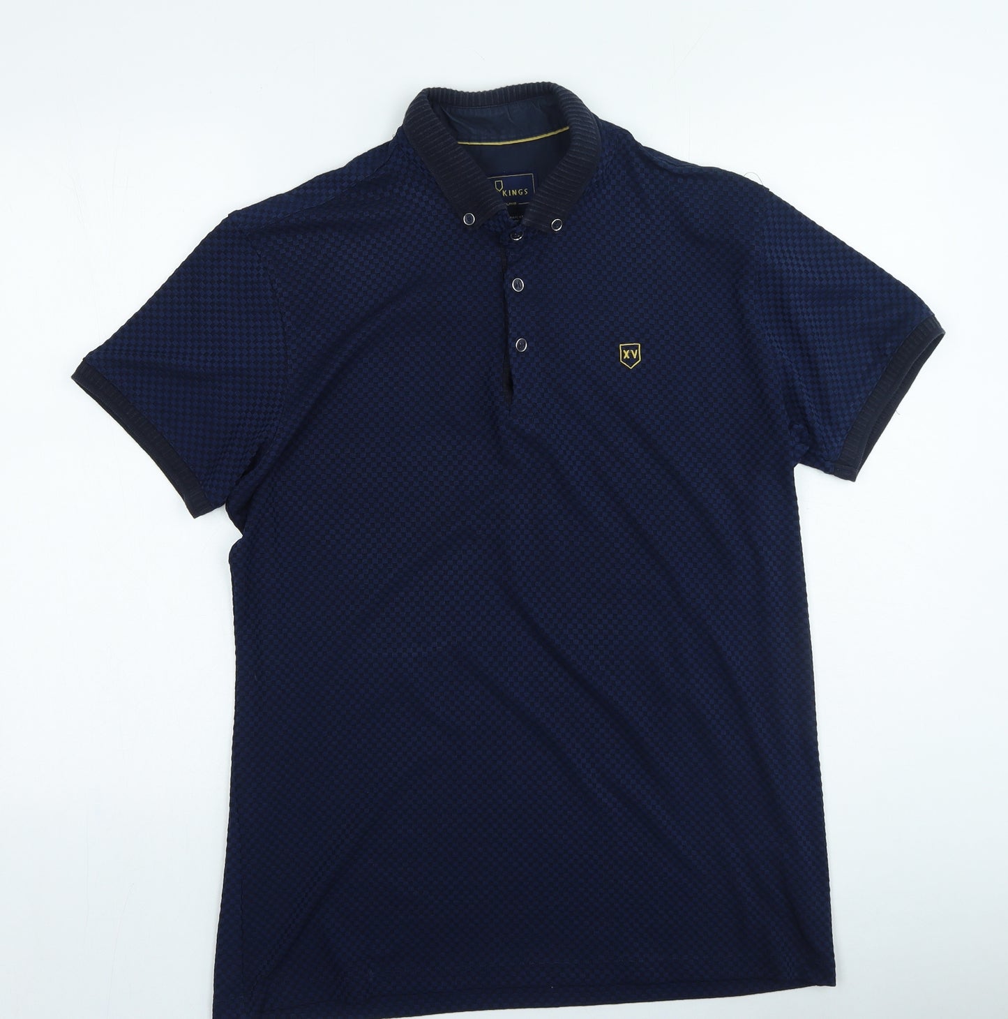 xv kings Mens Blue Geometric Polyester Polo Size XL Collared Button