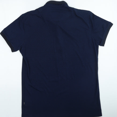 xv kings Mens Blue Geometric Polyester Polo Size XL Collared Button