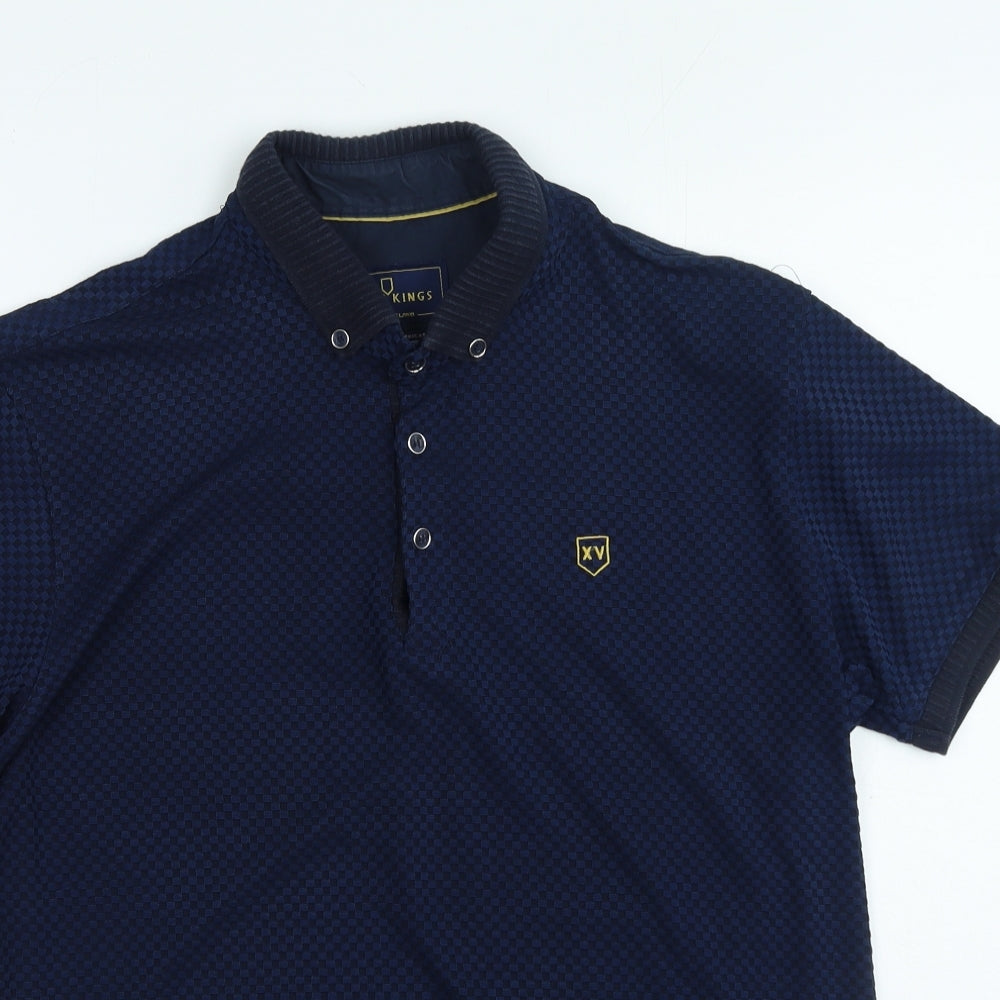 xv kings Mens Blue Geometric Polyester Polo Size XL Collared Button
