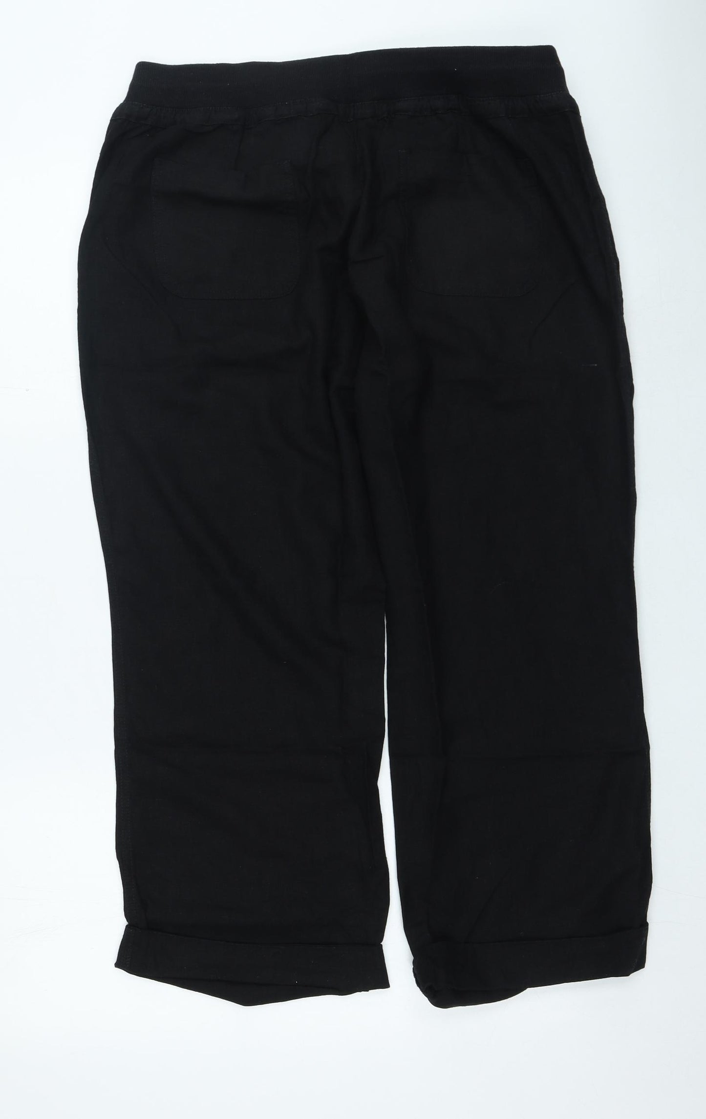 South Womens Black Linen Cropped Trousers Size 16 L24 in Regular Drawstring
