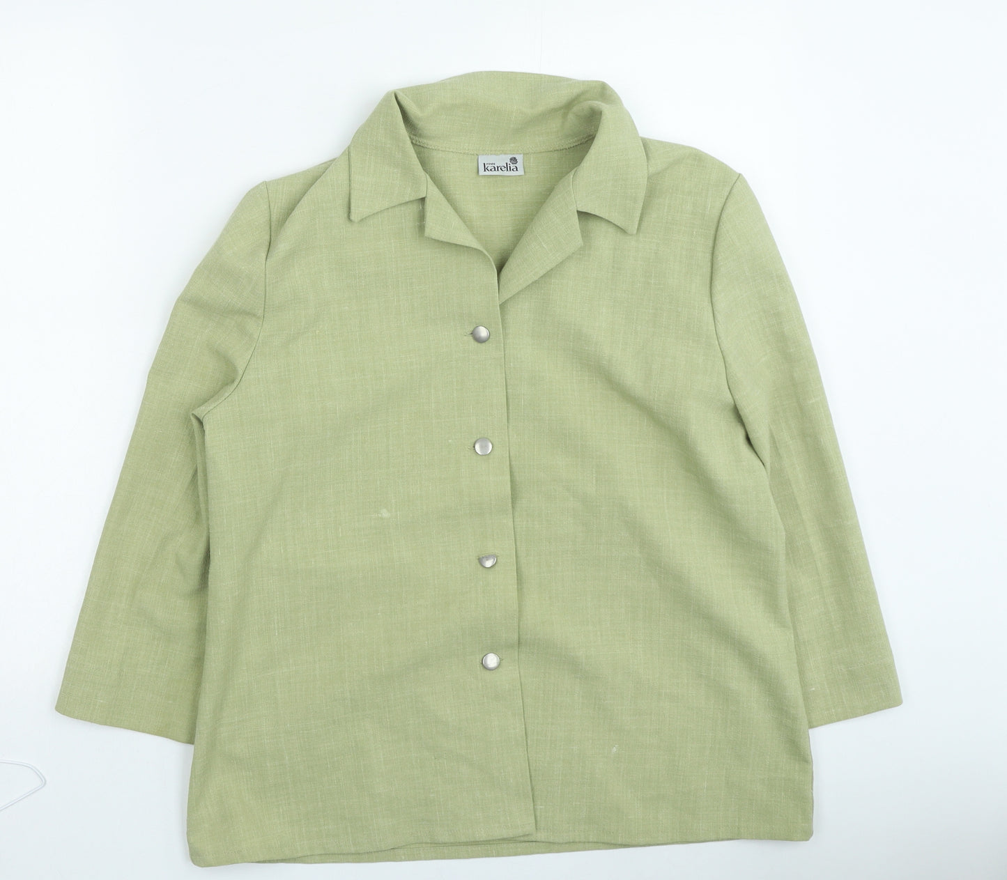 Karelia Womens Green Polyester Basic Button-Up Size 16 Collared