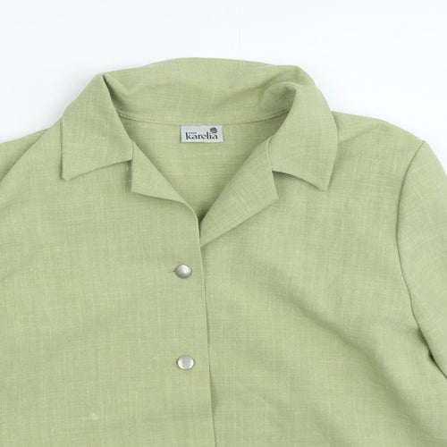 Karelia Womens Green Polyester Basic Button-Up Size 16 Collared