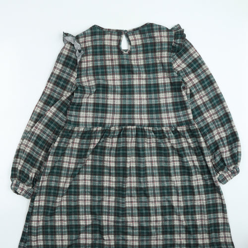 Blue Vanila Womens Green Plaid Polyester Fit & Flare Size M Round Neck Pullover
