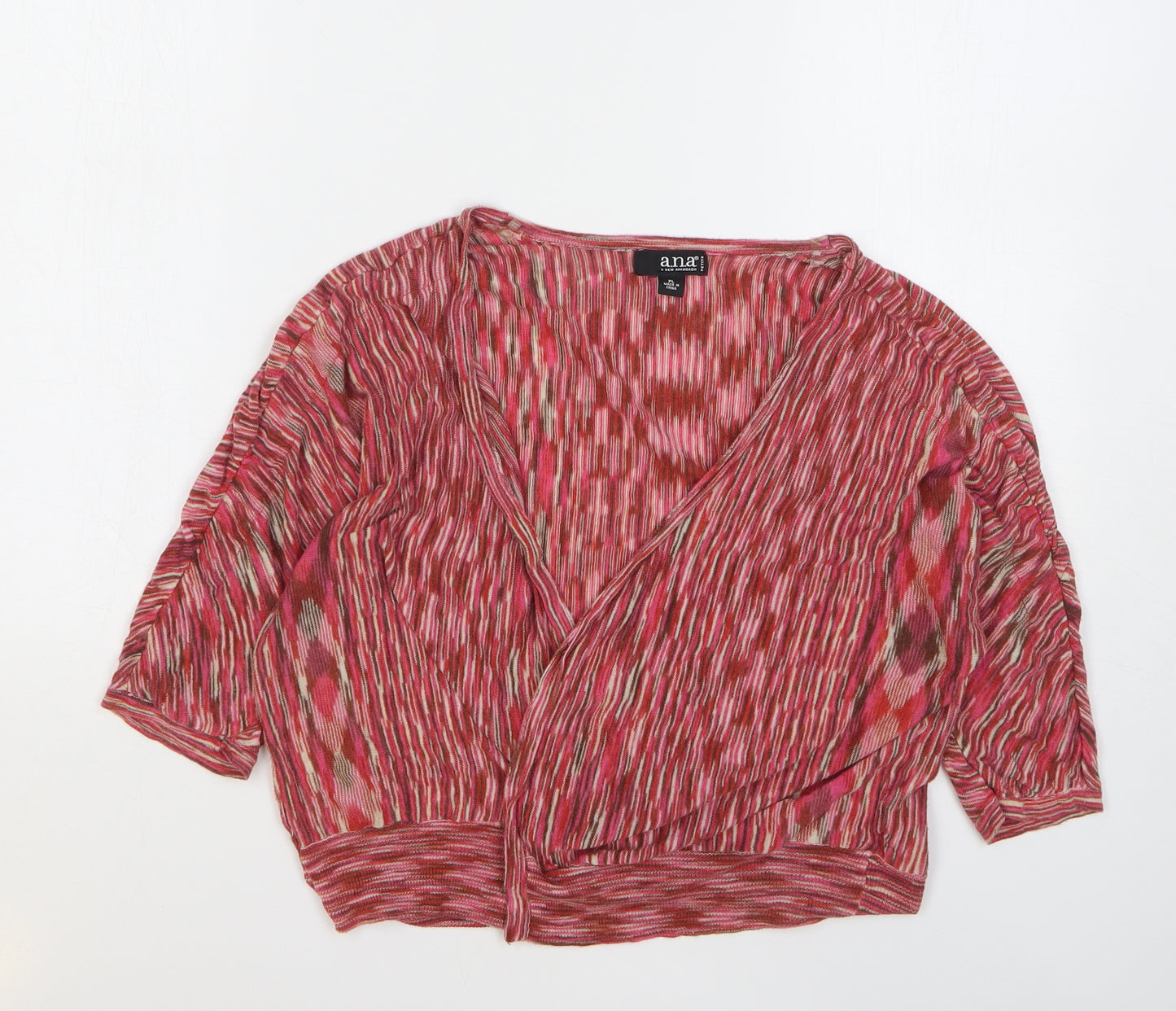 A.N.A Womens Pink V-Neck Striped Ramie Cardigan Jumper Size 12