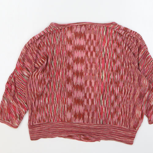 A.N.A Womens Pink V-Neck Striped Ramie Cardigan Jumper Size 12