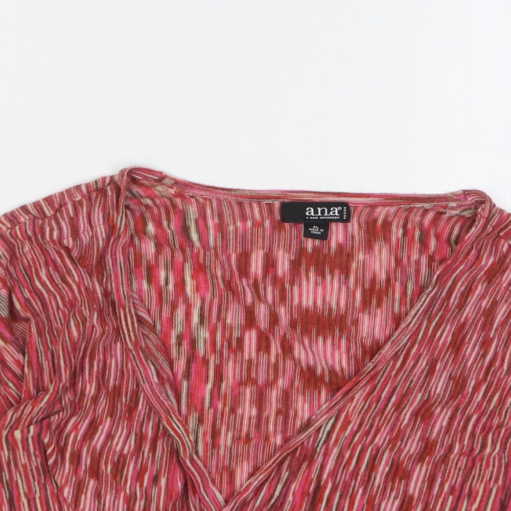 A.N.A Womens Pink V-Neck Striped Ramie Cardigan Jumper Size 12