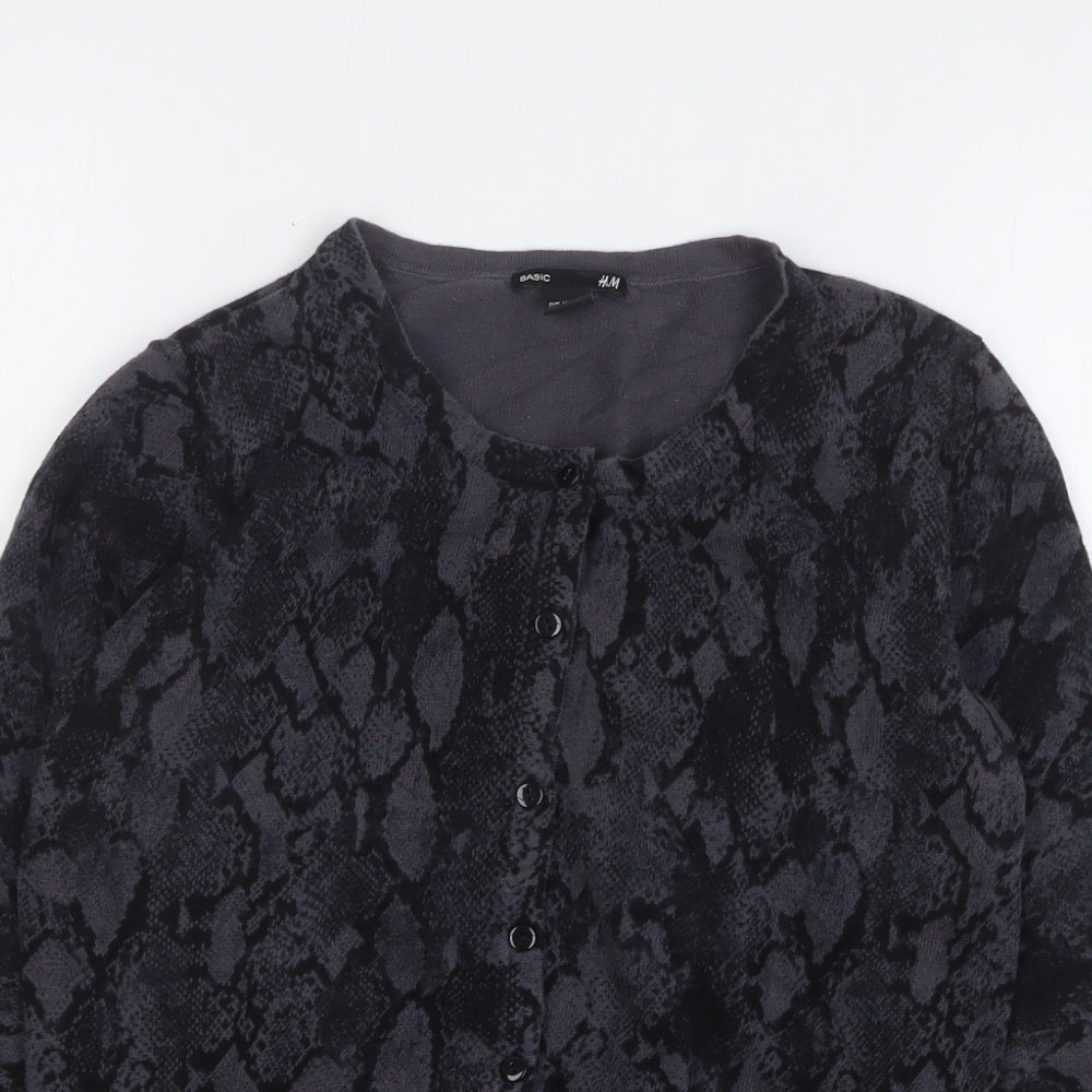 H&M Womens Grey Round Neck Animal Print Cotton Cardigan Jumper Size M - Snake Skin