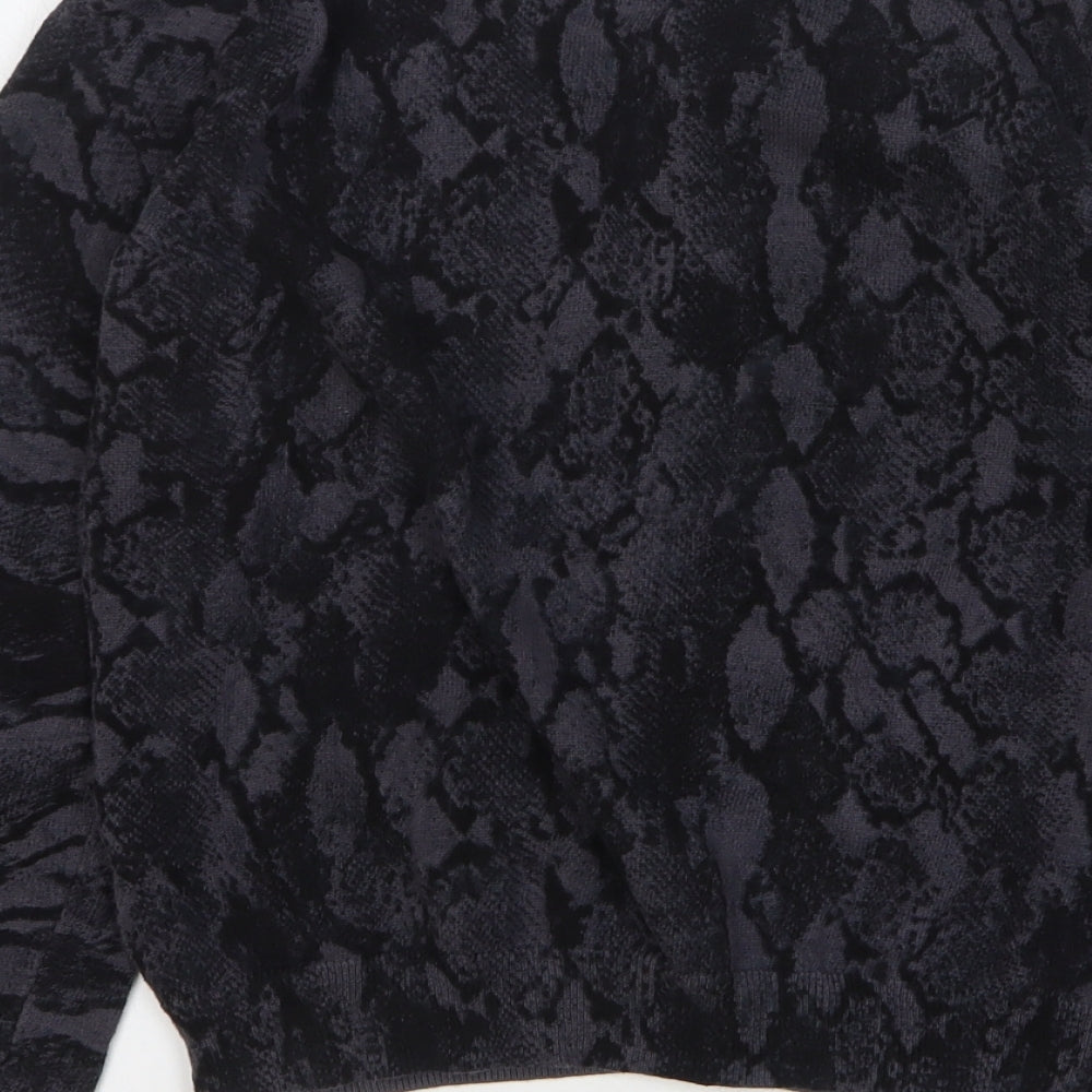 H&M Womens Grey Round Neck Animal Print Cotton Cardigan Jumper Size M - Snake Skin