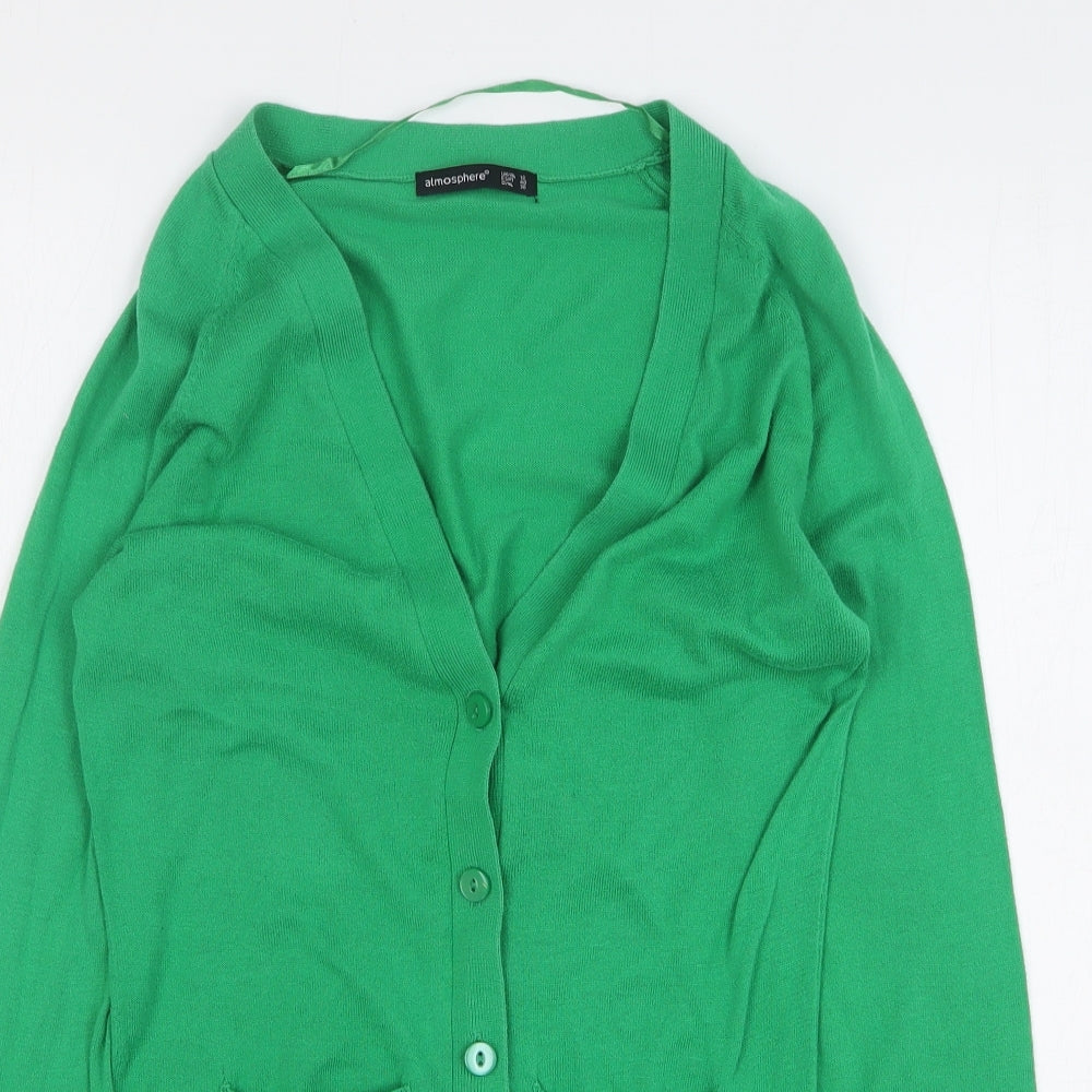 Atmosphere Womens Green V-Neck Cotton Cardigan Jumper Size 12