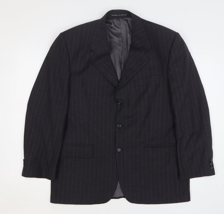 Preworn Mens Grey Striped Wool Jacket Suit Jacket Size 40